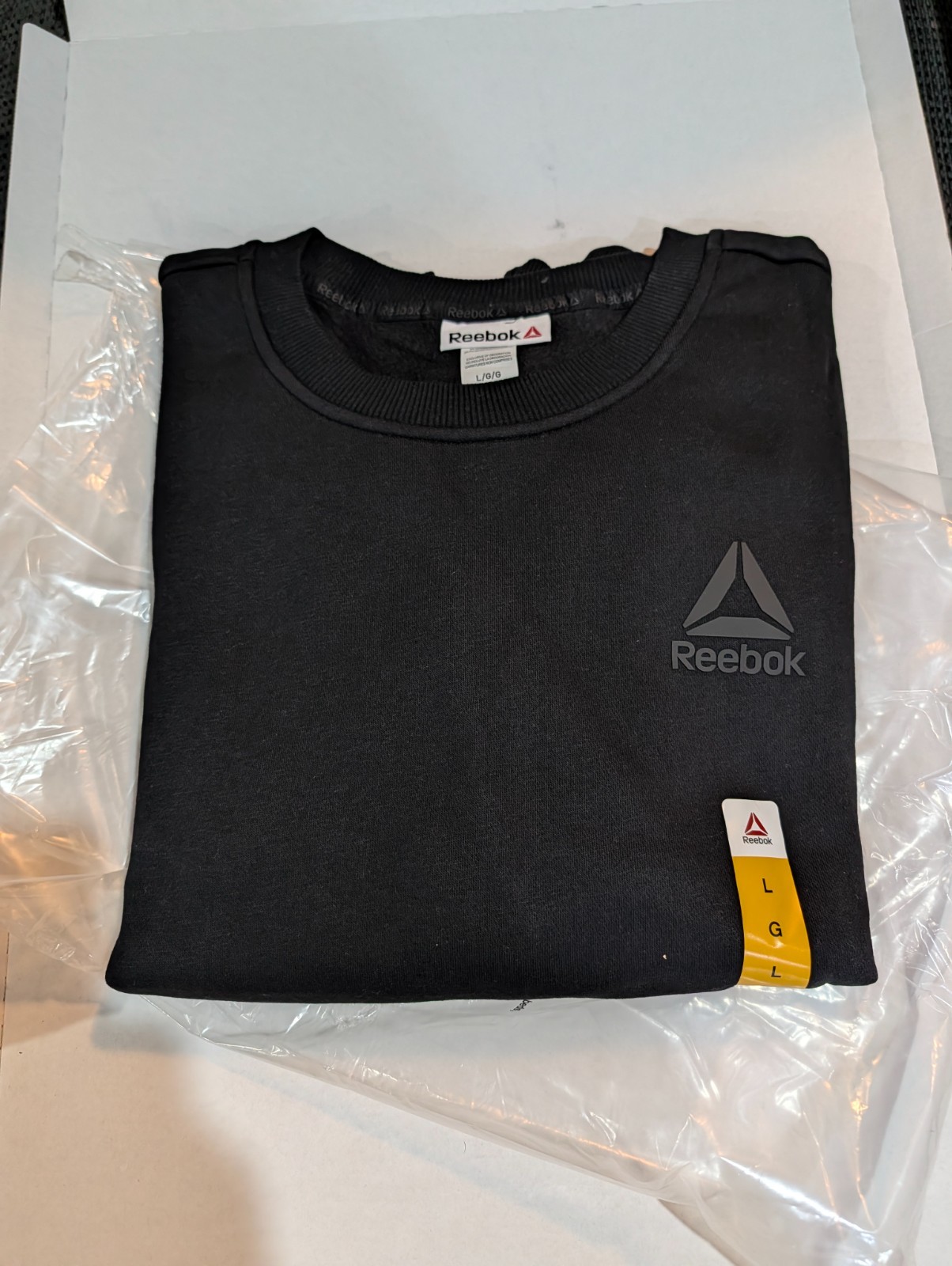 Reebok Men’s Logo Black Crew Neck Pullover Fleece Sweatshirt Long Sleeve NWT L