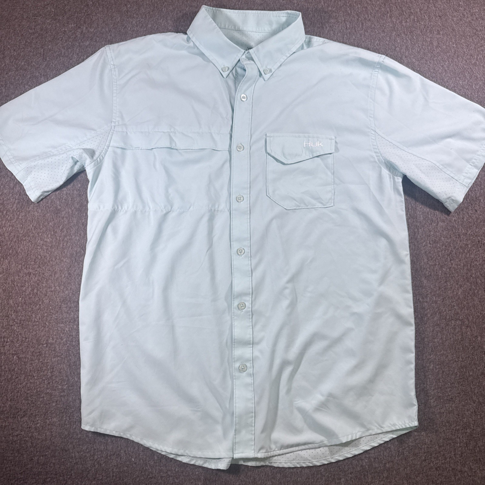 Huk Tide Point Fishing Shirt Men’s Md Blue Performance Mesh Venting Quick Dry