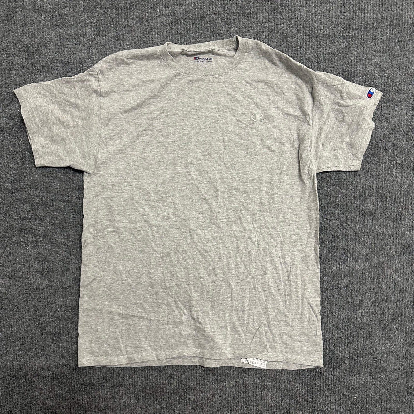 Champion T-Shirt Mens Size L Heather Gray Short Sleeve Athletic Crew Neck Logo