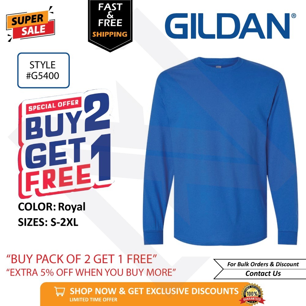 Gildan G540 Heavy Cotton BUY 2 GET 1 FREE Long Sleeve T-Shirt Unisex Blank