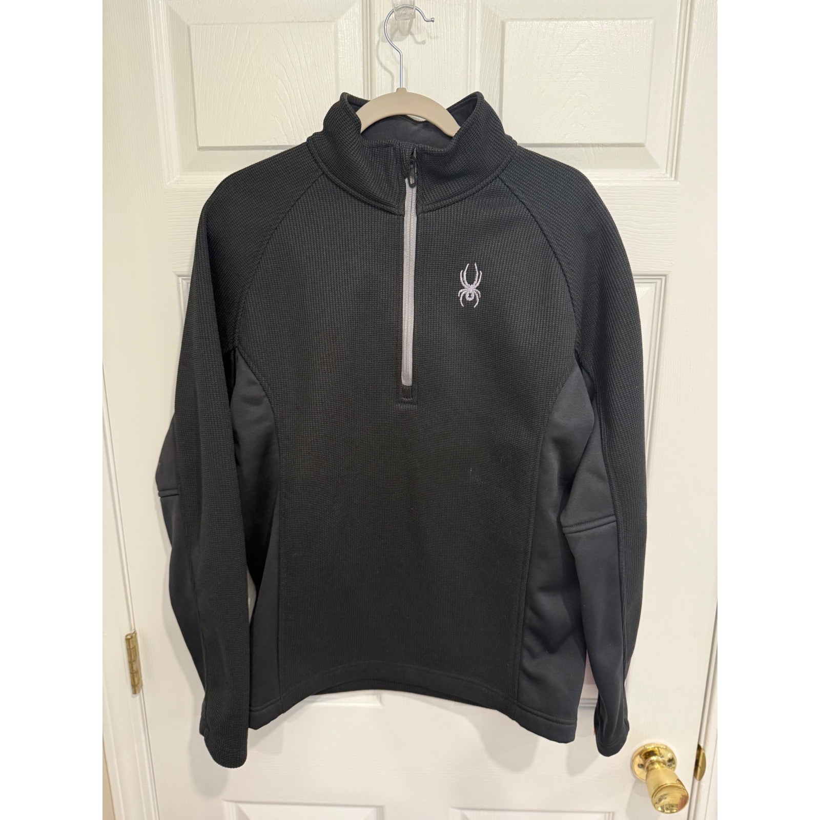 Spyder Mens Black Waffle Knit Quarter Zip Pullover Fleece Jacket Size Medium
