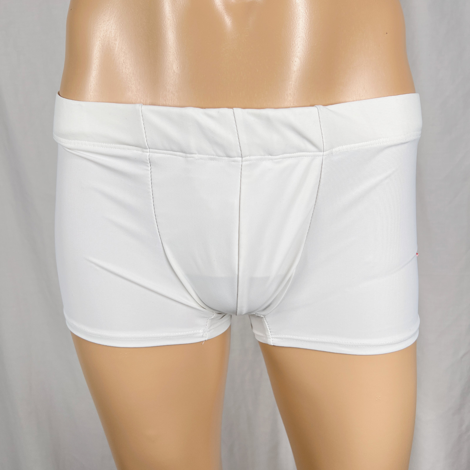 Go Softwear Men’s Medium White Nylon Lycra Buldge Enhancing Pouch Swim Trunks