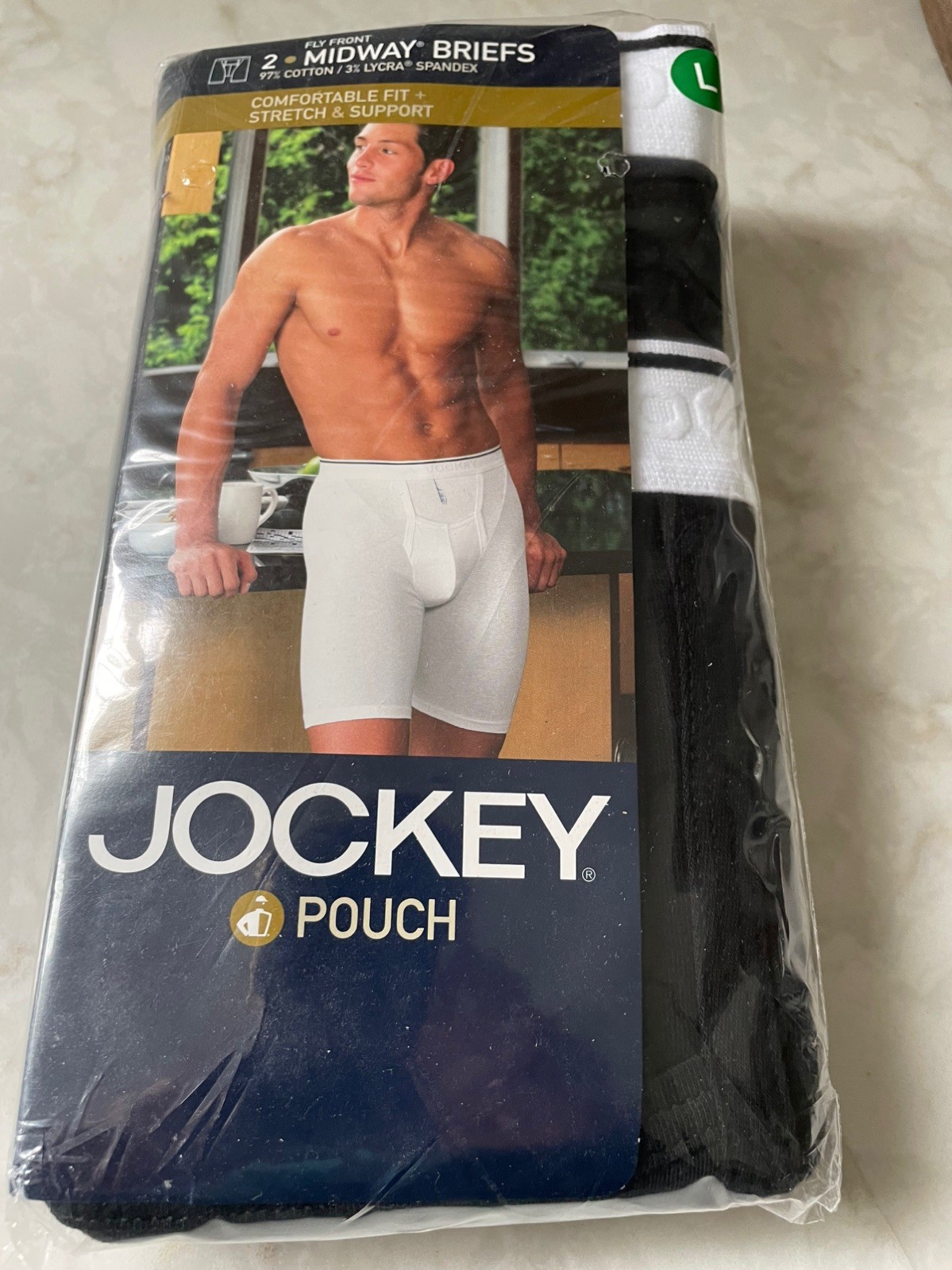 Jockey large L Midway Briefs 97% Cotton 3% Spandex BLACK 2 PK SIZE LARGE NEW