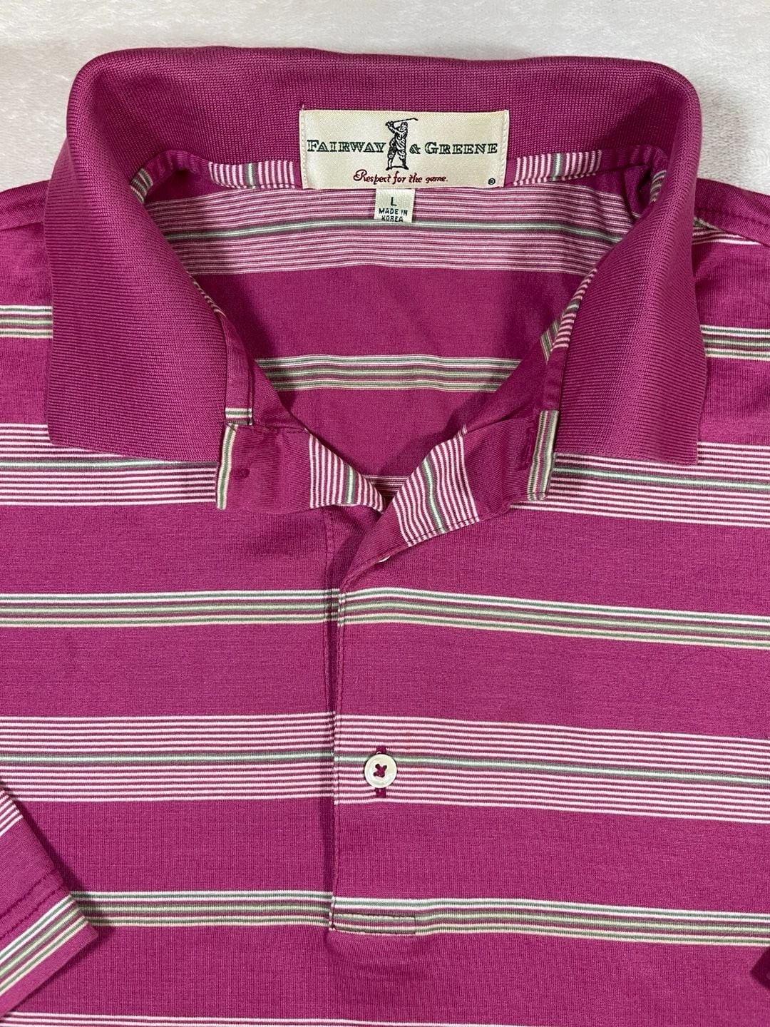 Fairway & Greene Men’s Striped Short Sleeve Golf Polo Shirt Magenta Size L