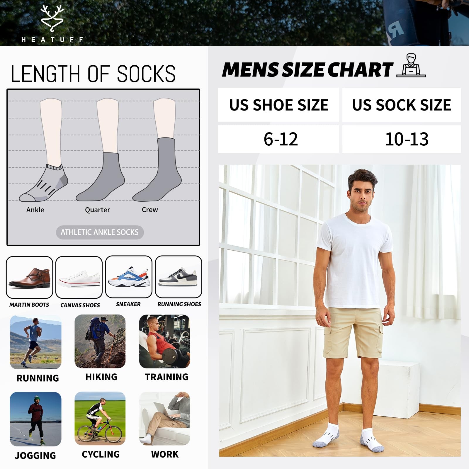Men’s Athletic Ankle Socks Moisture Wicking Cushion Sports Running Low Cut So…