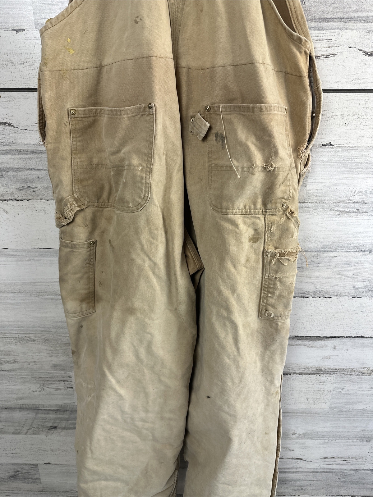 vtg USA CARHARTT Dungarees Quilt Lined 38×32 Bib Overalls Insulated Real Worker