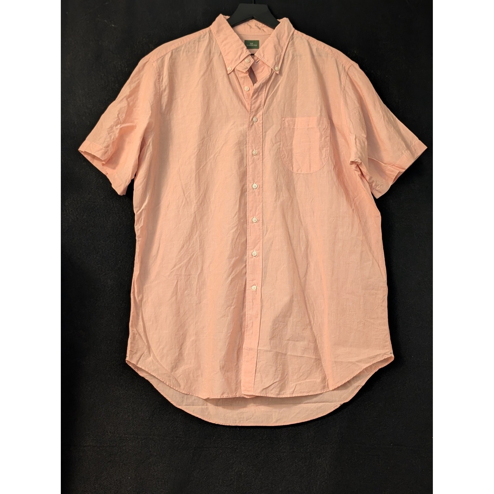 Sid Mashburn XL Linen Cotton Red White Stripe Short Sleeve Button Down Shirt