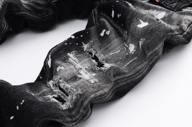 Men’s Distressed Punk Ripped Stretch Jeans Skinny fit Black High Quality Pants