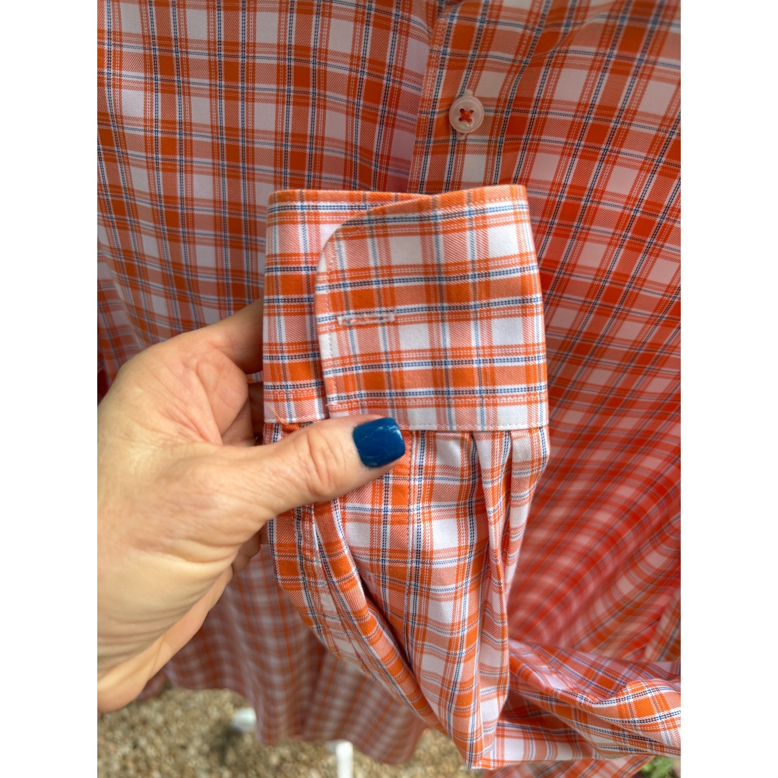 James Tattersal London Orange and Blue Plaid shirt Size 14.5/15
