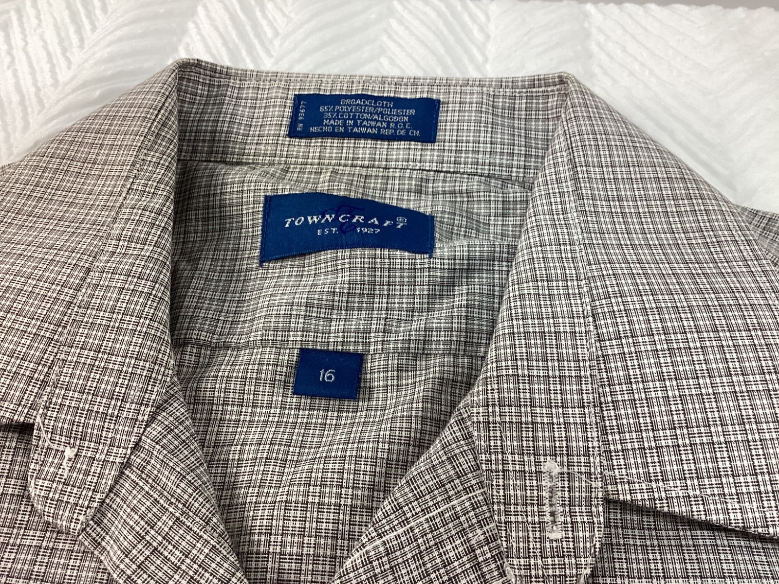 Towncraft Shirt Mens 16 Large Gray Plaid Button Up Broadcloth Vintage
