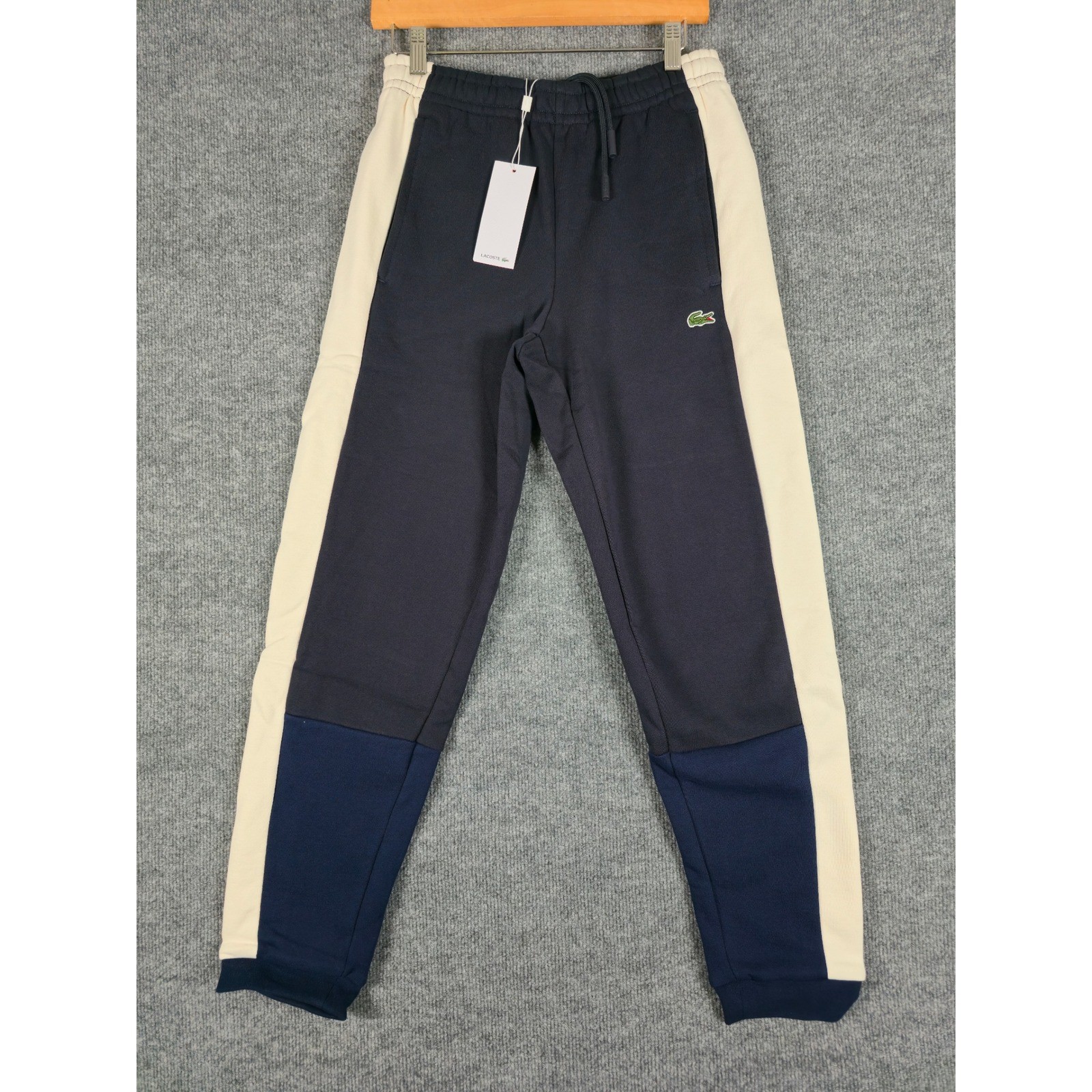 NWT Lacoste Men’s Color Block Track Pants Navy Blue Cream Size XXS Regular Fit