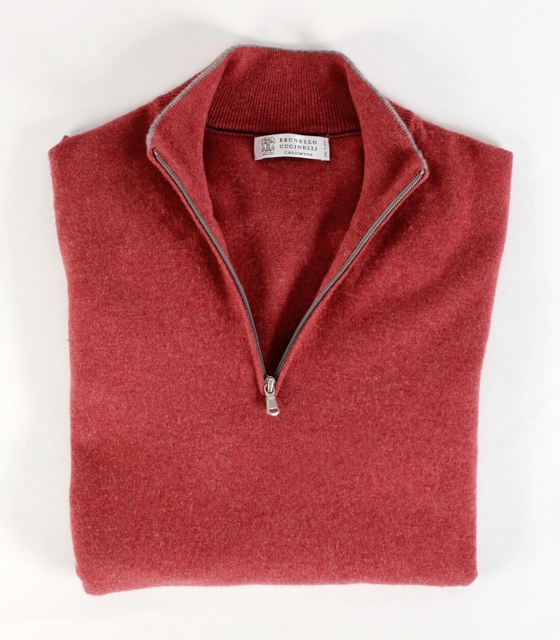 Brunello Cucinelli 100% Cashmere 1/2 Zip Sweater – Red – XL – $1350 Retail