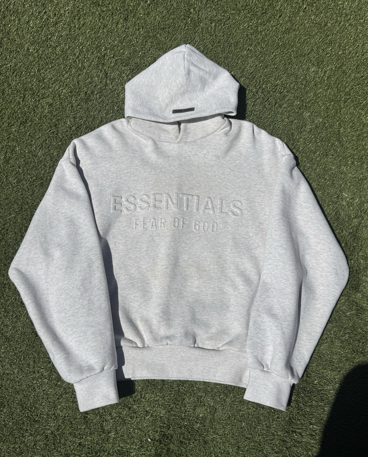 Light Oatmeal Fear of God Essentials Men’s Embossed Logo Pullover Hoodie
