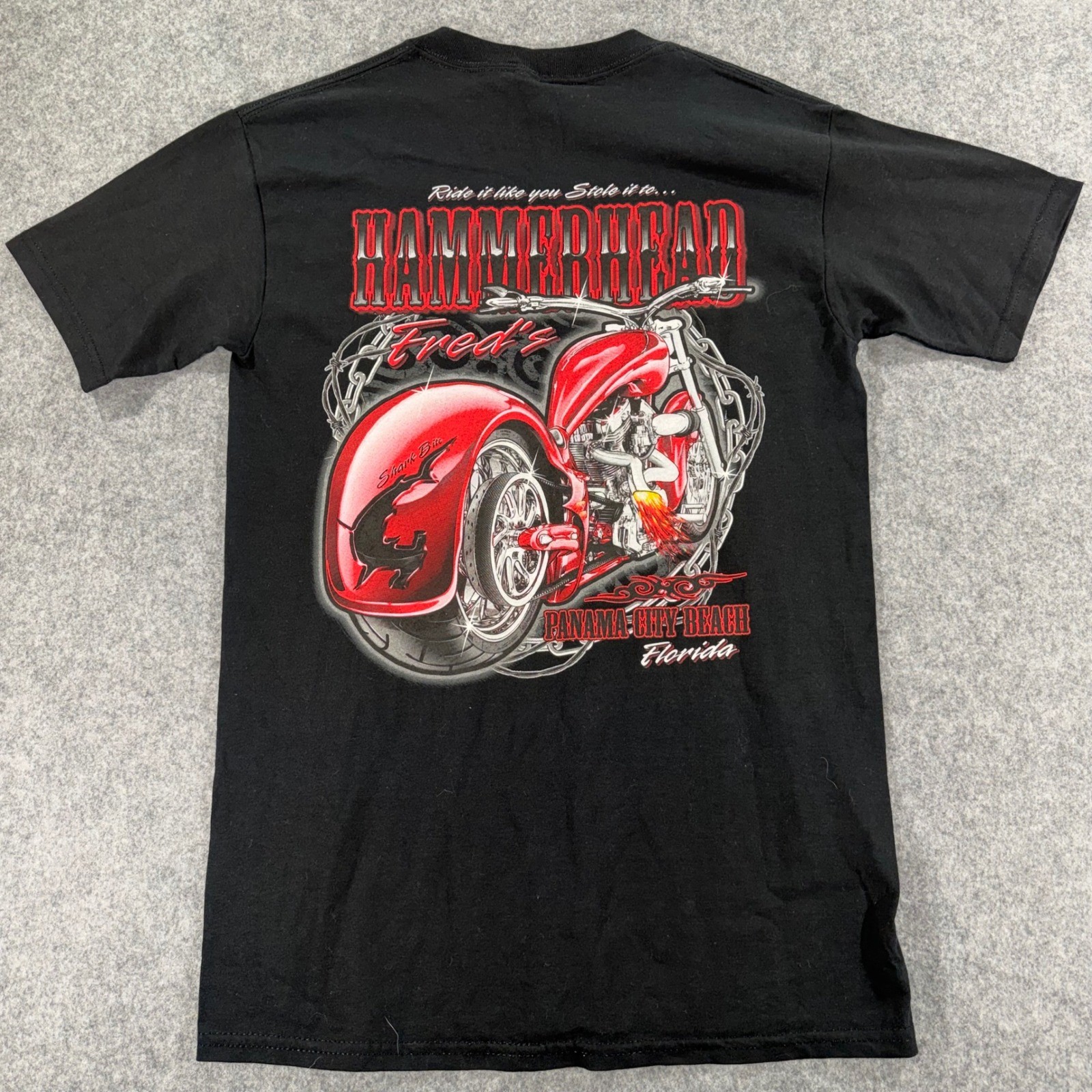 Gildan Hammerhead Freds Panama City Beach Motorcycle Pocket T-Shirt Mens S Black