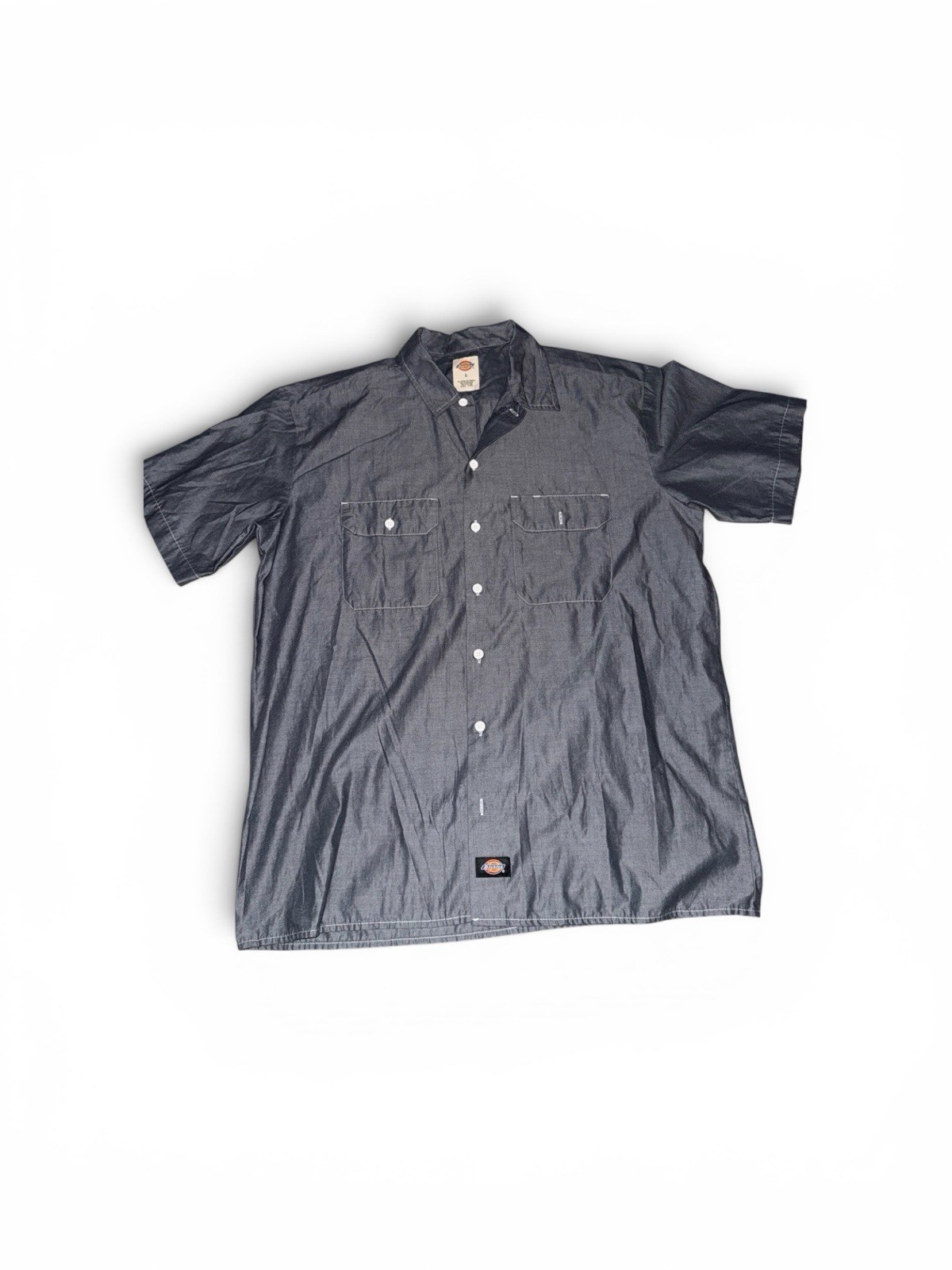 Dickies Short Sleeve Button Up Work Shirt. Dark chambray utility shirt Size L