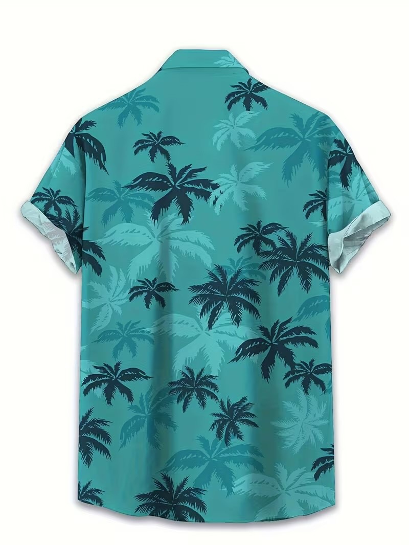 Men’s Hawaiian Shirt Tropical Palm Tree Aloha Beach Button Up Summer Casual