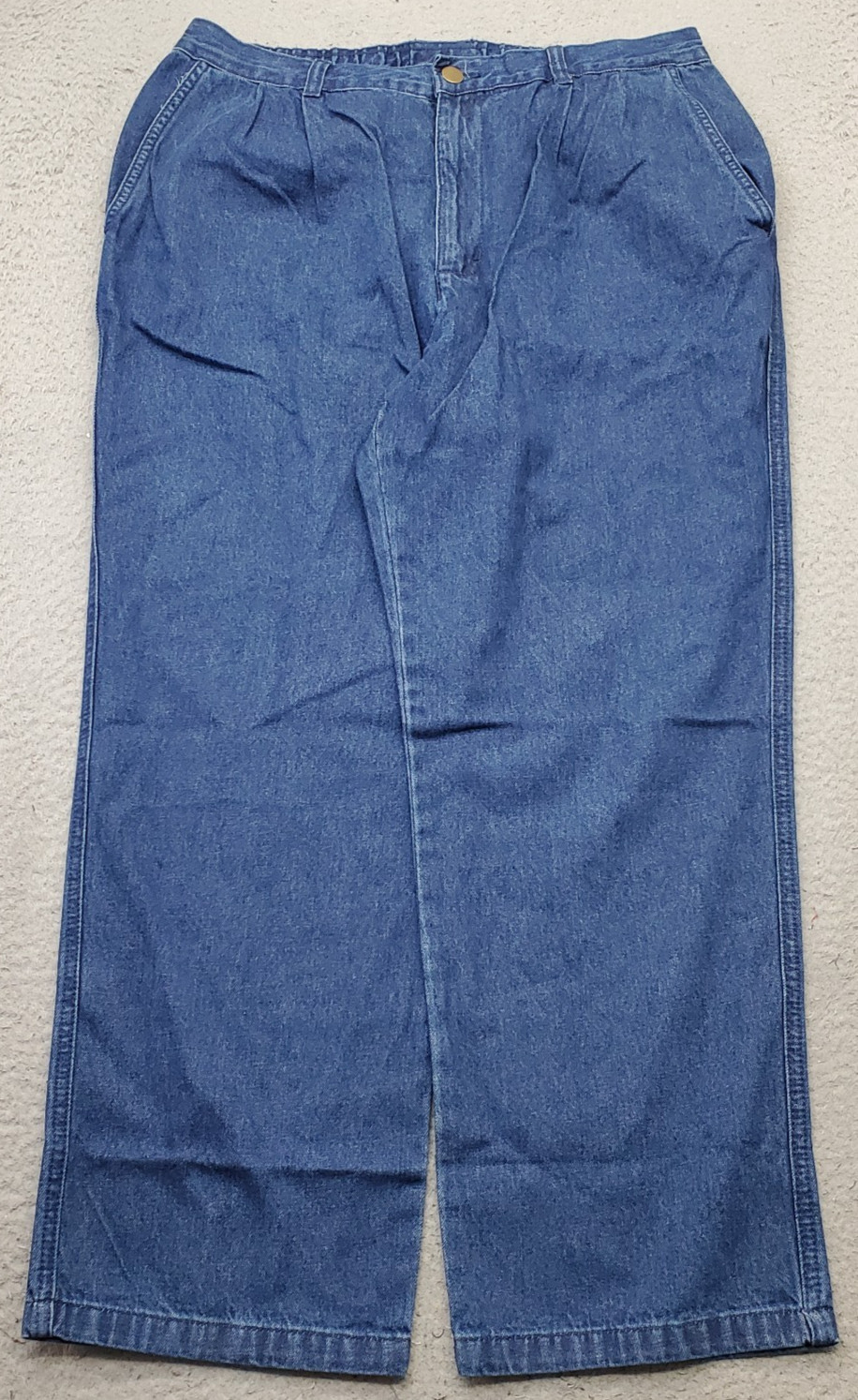 John Blair Pleated Jeans Mens 36S Blue Denim Elastic Waist Wide Leg Streetwear