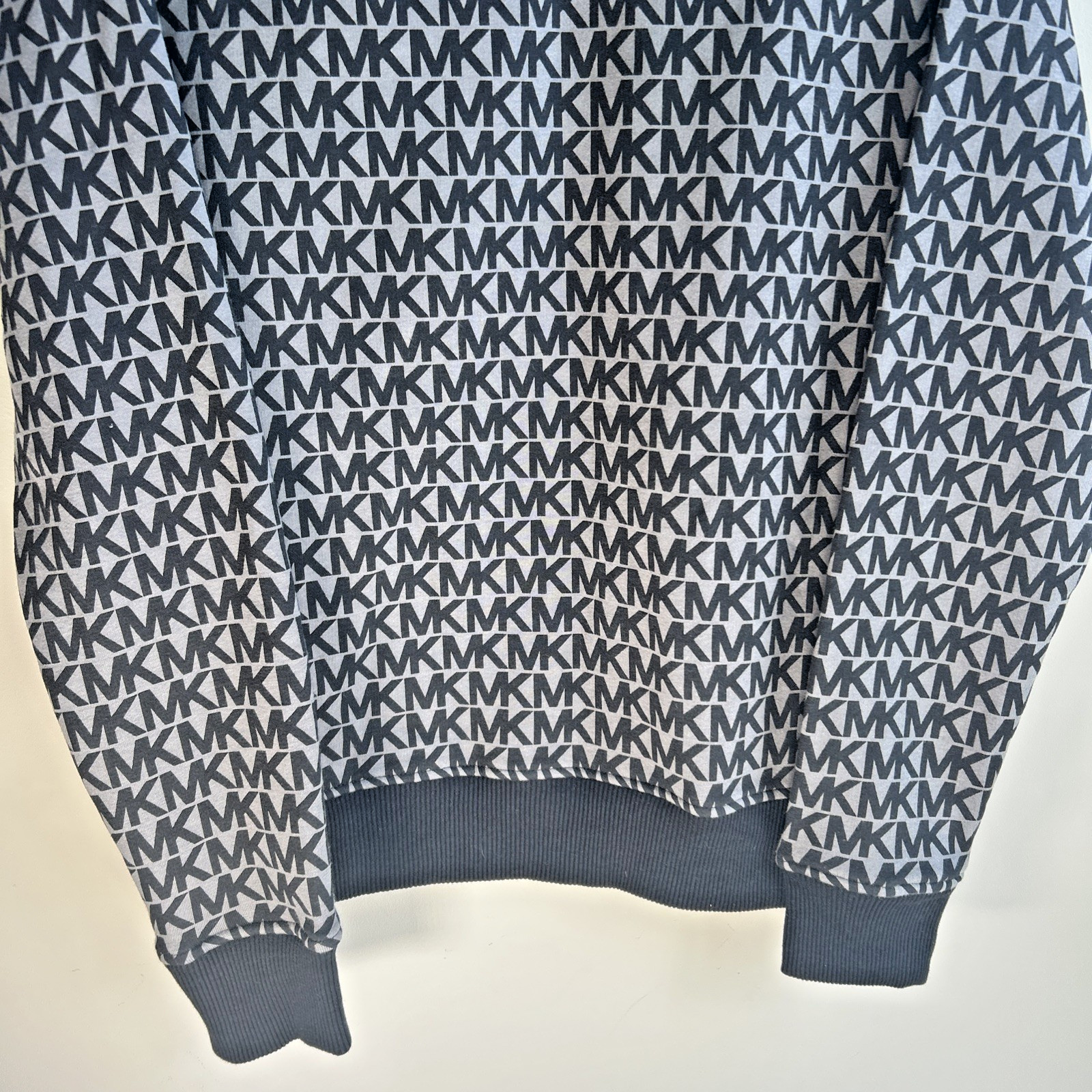 Michael Kors Mens Pullover Sweatshirt Gray Black MK All Over – Size Small