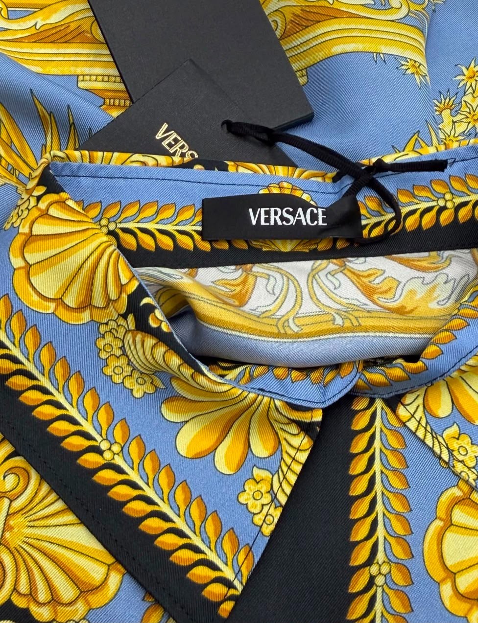 Versace La Vacanza Shirt Silk Barocco Gold Palm new authentic in size 46 IT, S