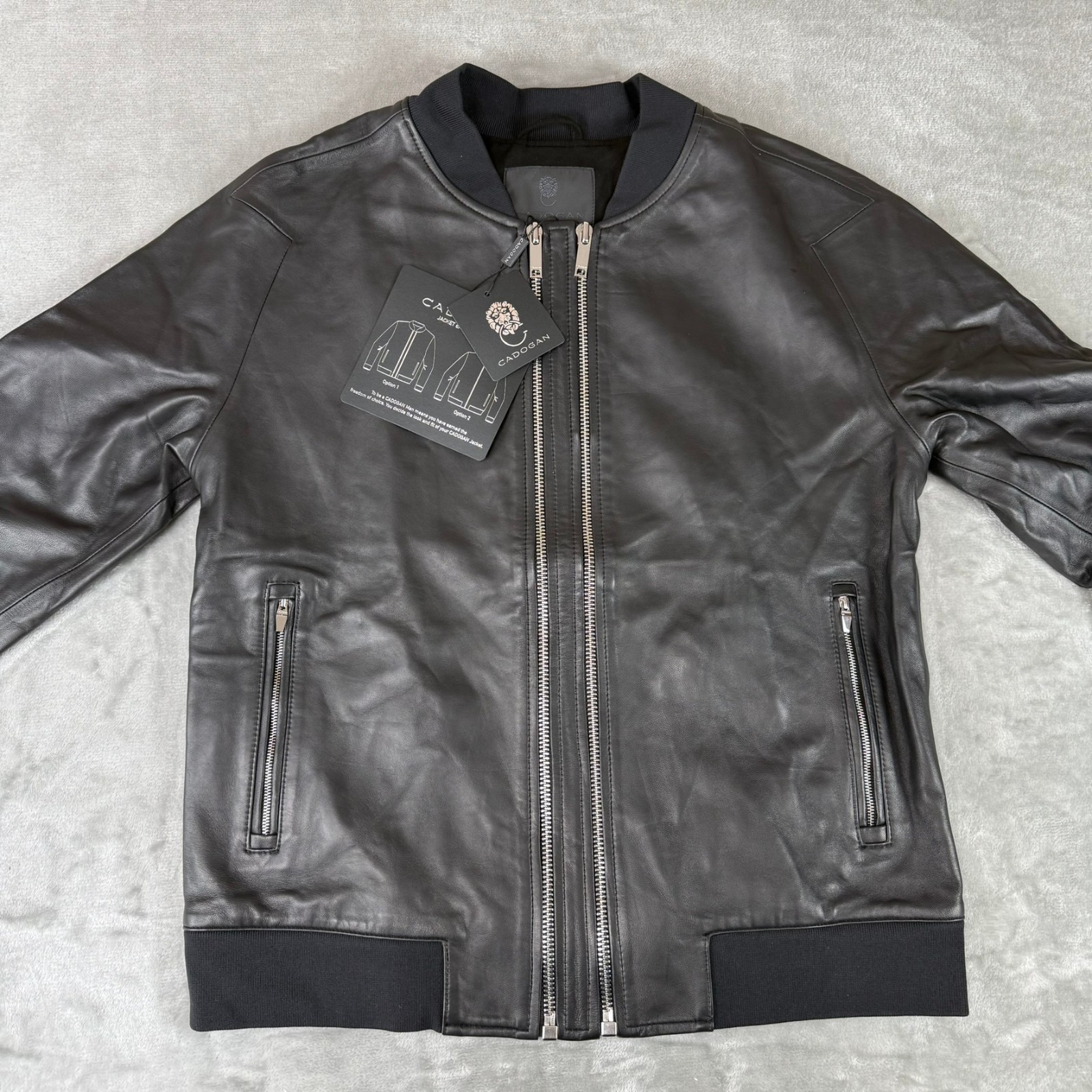 Cadogan Aspen Leather Jacket Mens Large Black Napa Lambskin w/ Extension New NWT