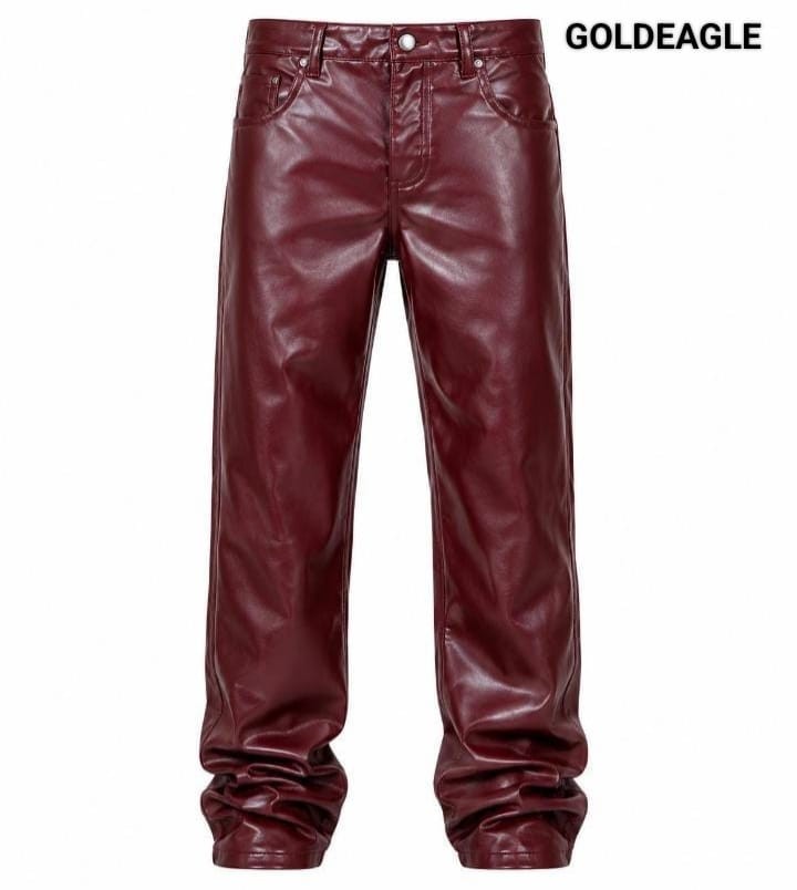 Men’s Premium red Faux Leather Motorcycle pants streat wear