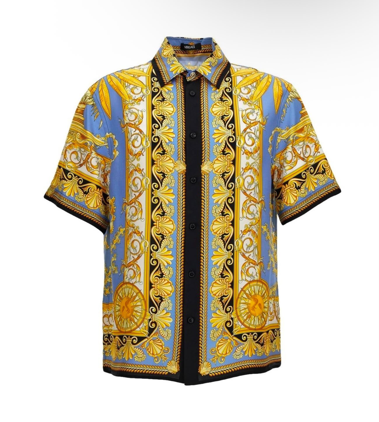 Versace La Vacanza Shirt Silk Barocco Gold Palm new authentic in size 46 IT, S