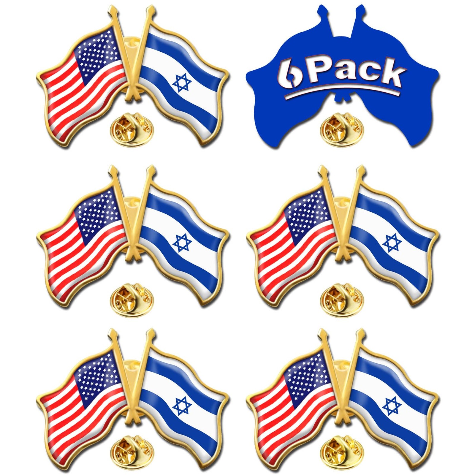 6 Pcs American Israel Friendship Lapel Pins Double Flag Lapel Pin Badge Souvenir