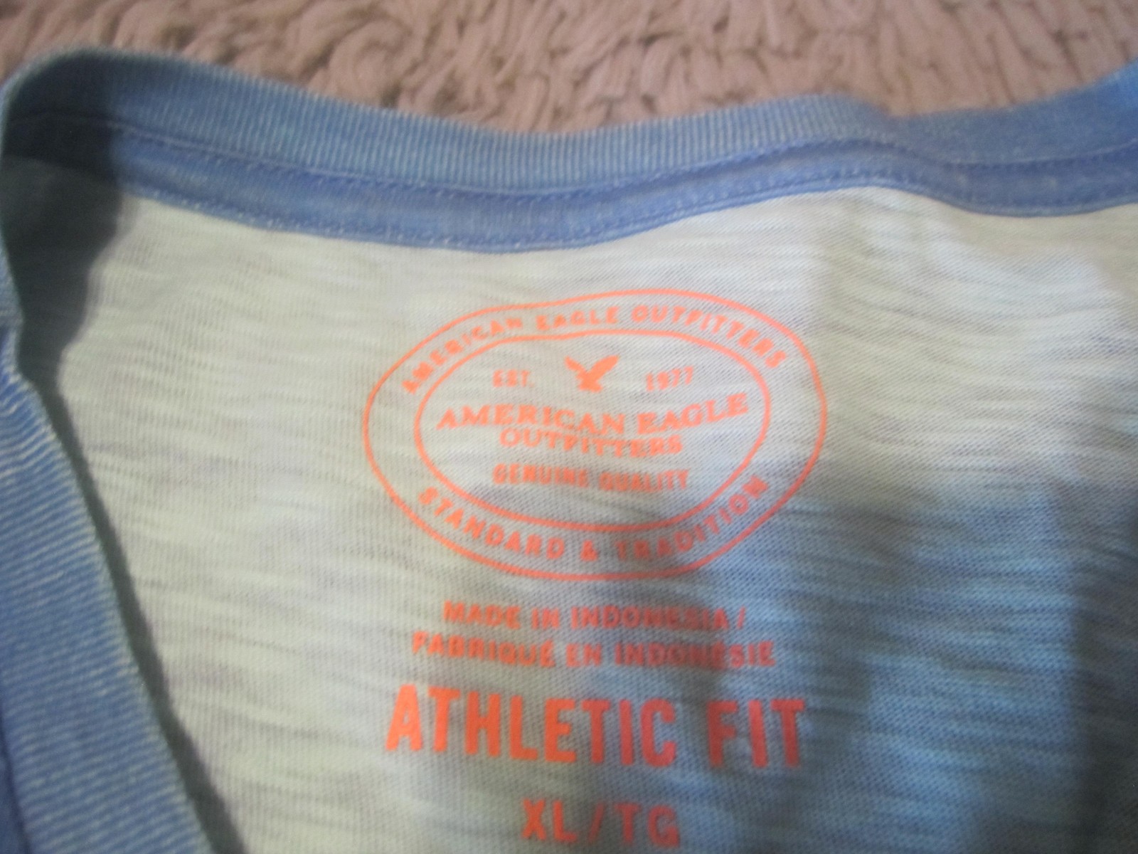 American Eagle Outfitters Shirt Mens XL Blue Green Striped Pocket Logo Tee