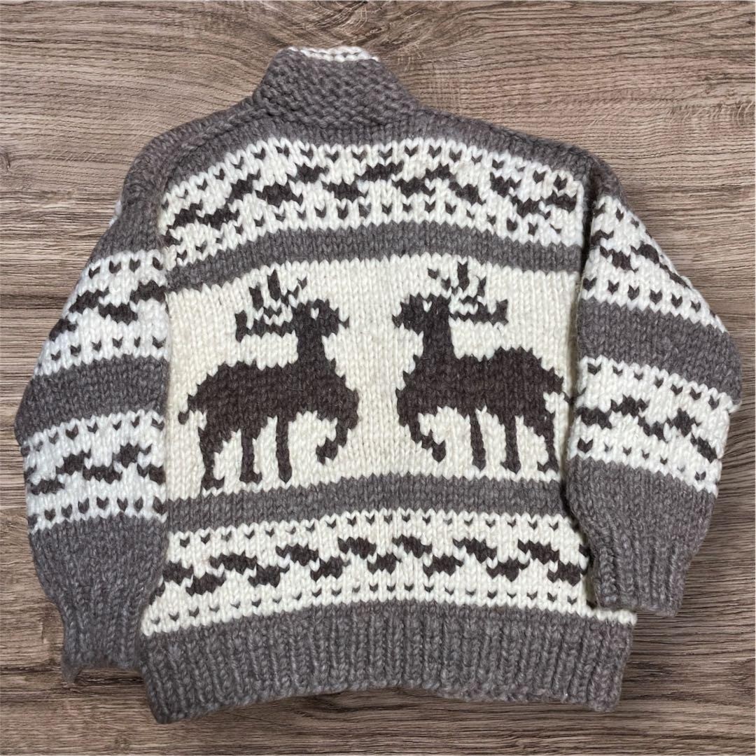 Canadian Cowichan Sweater Reindeer Wool Knit Shoulder 54cm Vintage Canada Rare