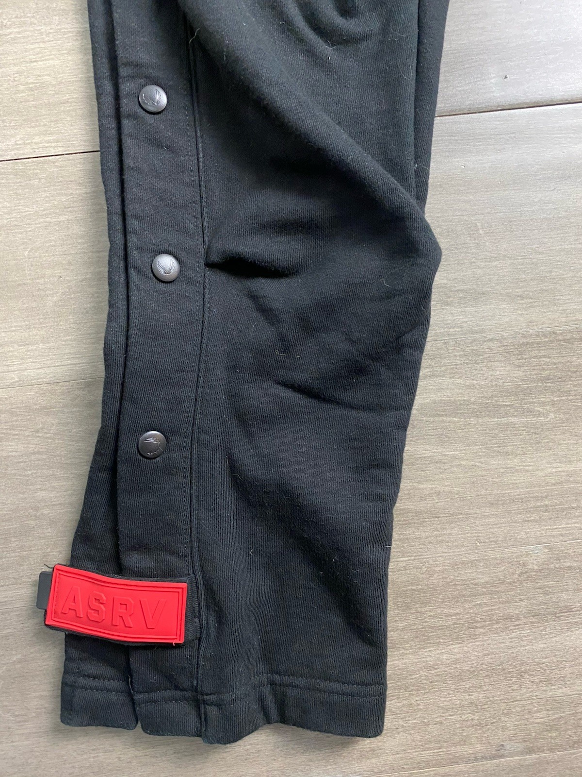 ASRV 0998 Herringbone Terry Snap Button Strap Sweats Black Men’s Sz L Heavy