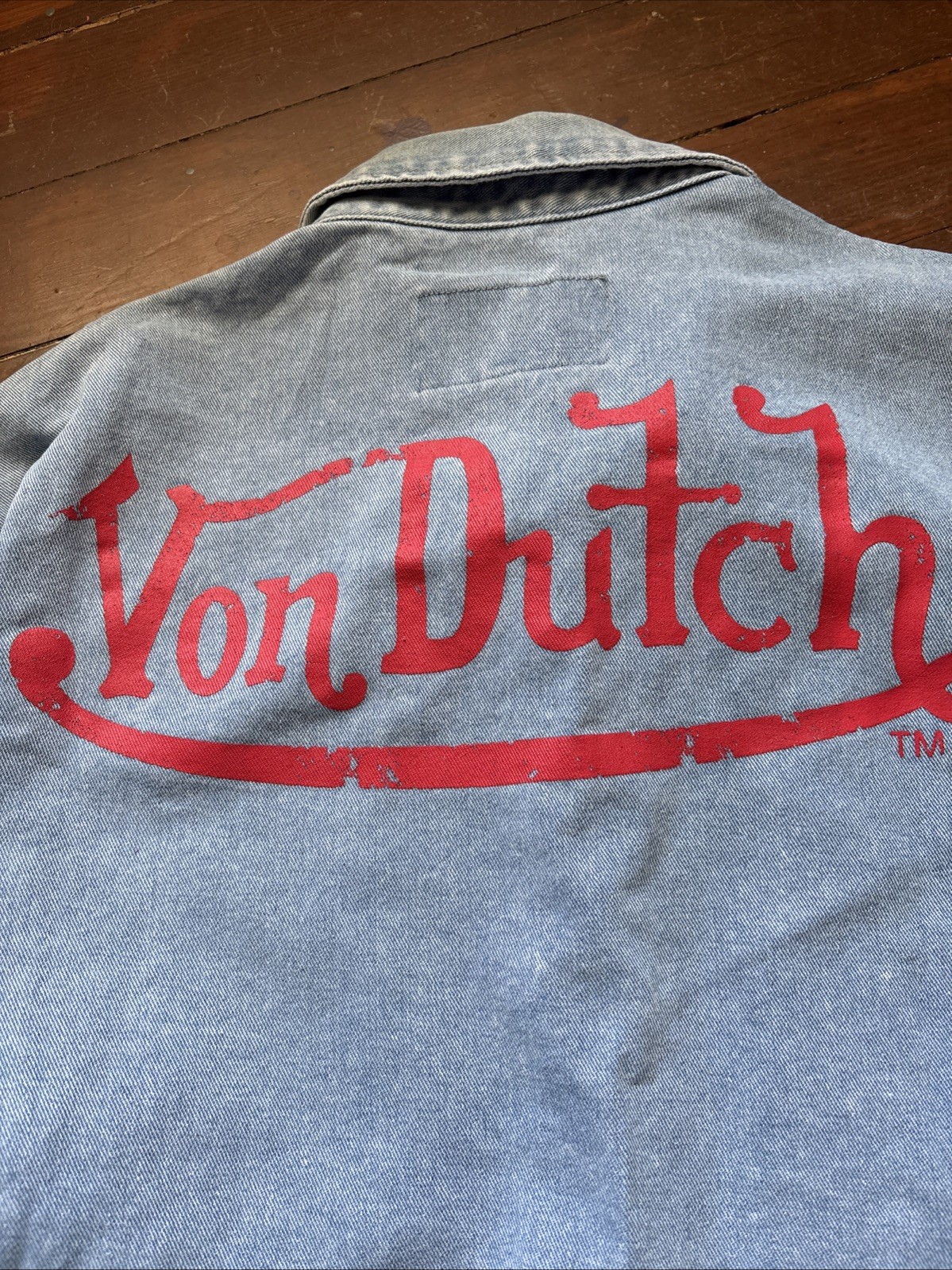 Von Dutch Short Sleeve Light Blue Denim Snap Button Shirt Size M