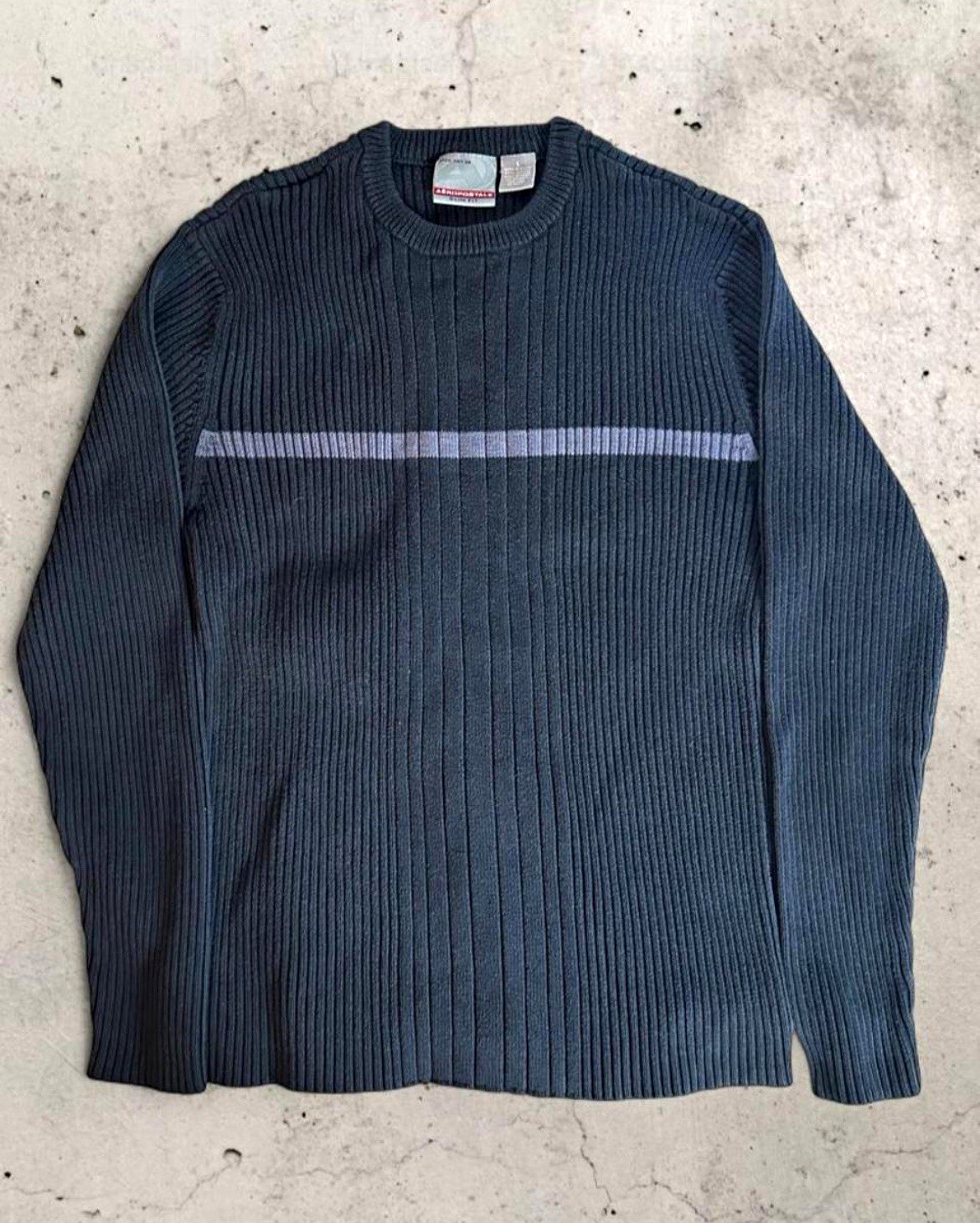 Aéropostale Men’s Slim Fit Ribbed Knit Crewneck Striped Sweater L