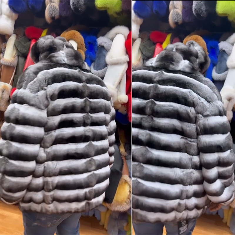 Winter Mens Natural Rex Rabbit Fur Coats Genuine Fur Chinchilla Bomber Jackets