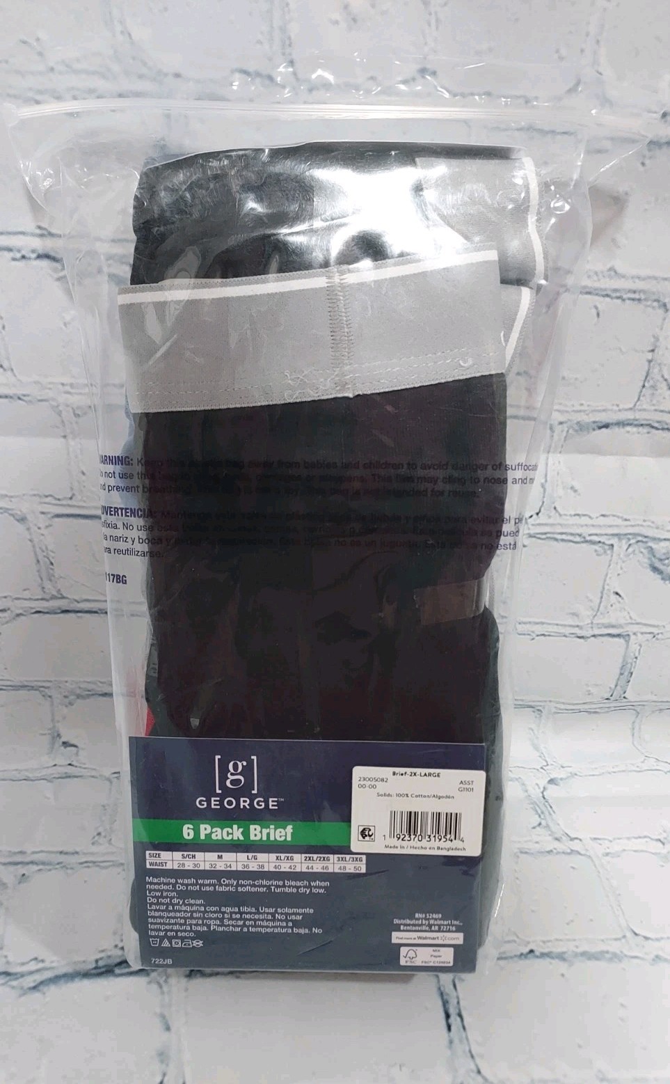 George Men’s 6 Pack Brief 2XL 44-46 New Tag Free Comfort Colors