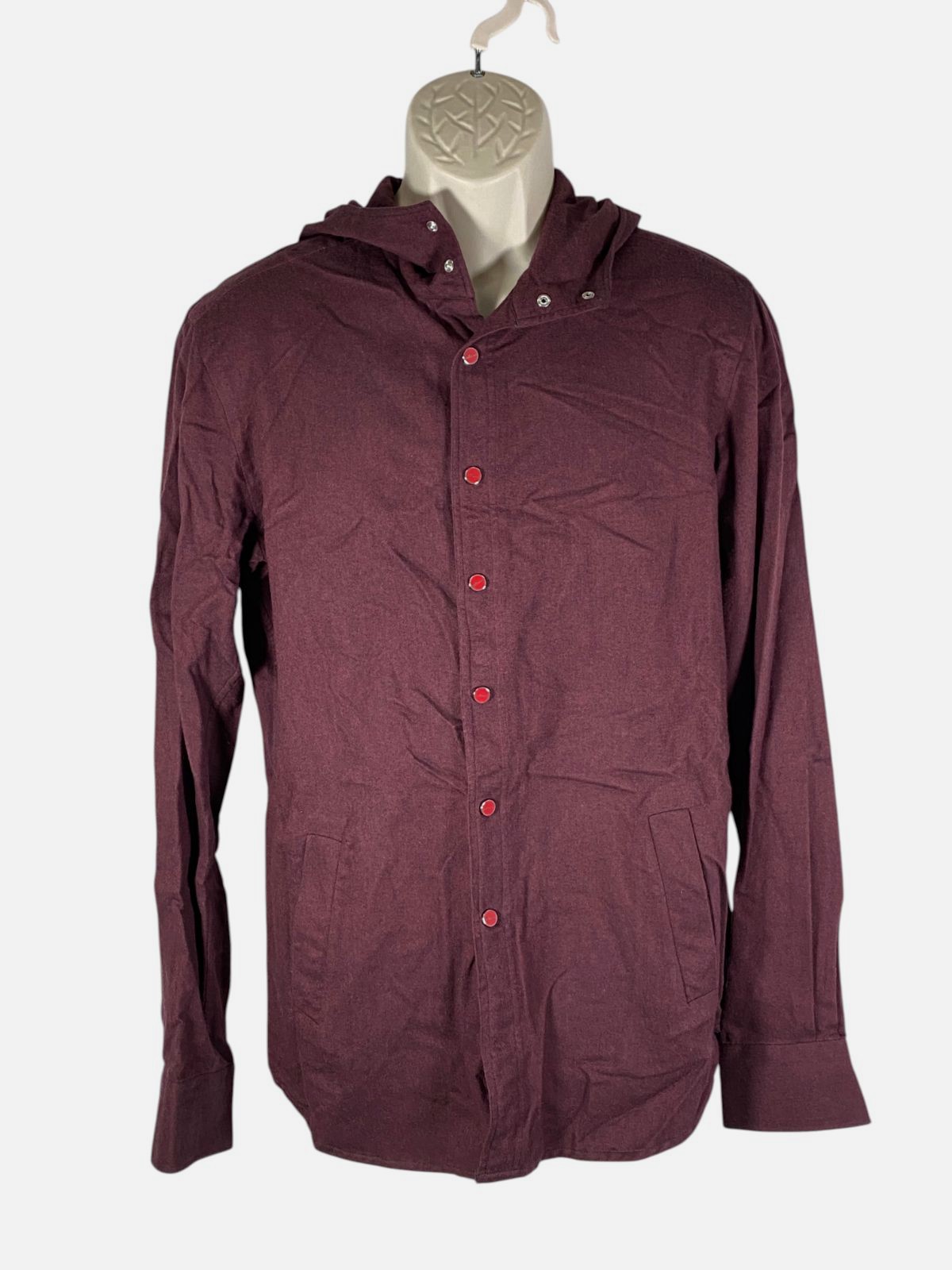 Kiton Men’s Red Mariano Long Sleeve Hooded Button-Up Shirt Size 41