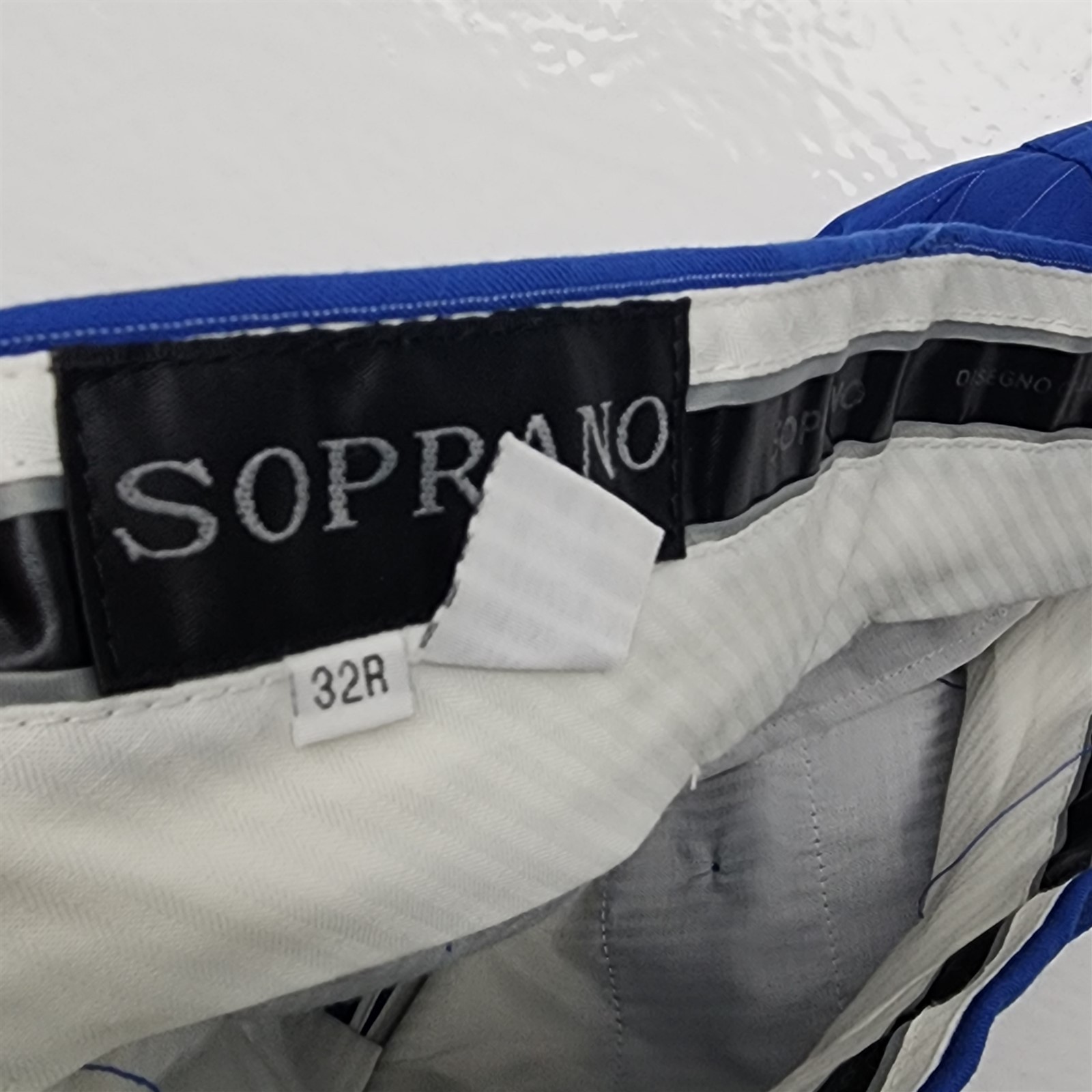 Soprano 38R 32×32 Blue Pinstripe 3 Piece Vest Mens Jacket Pants Suit