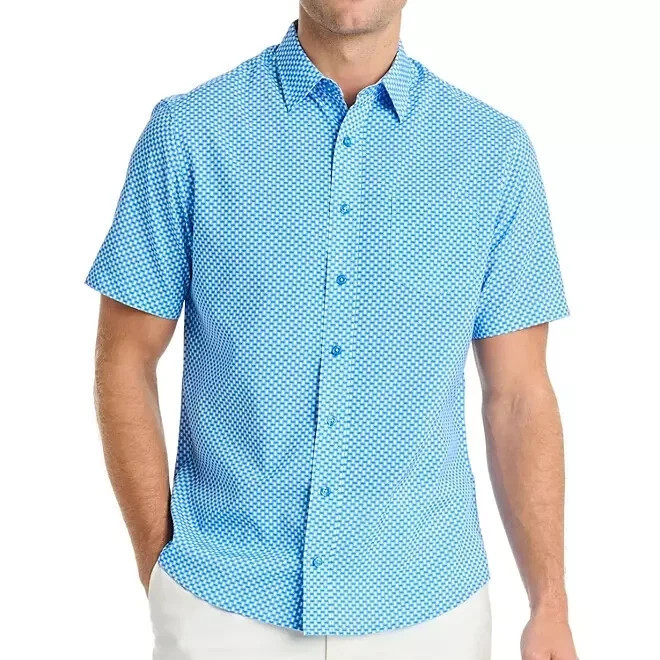 Nick Graham Men’s Performance Short Sleeve Woven Sport Shirt Blue