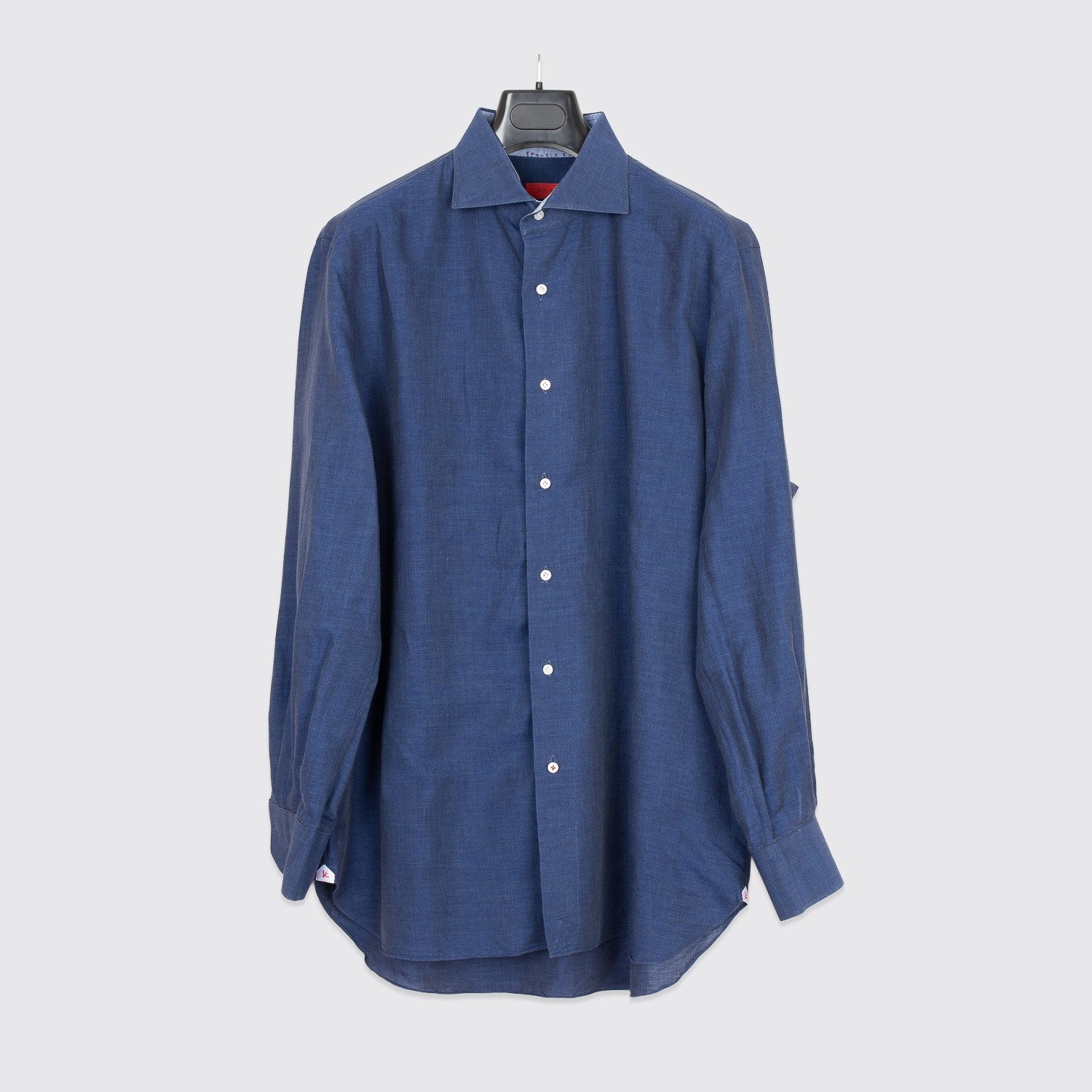 Isaia Napoli Shirt Size 17 (43 cm) Navy Lightweight Woven Cotton Made in Italy