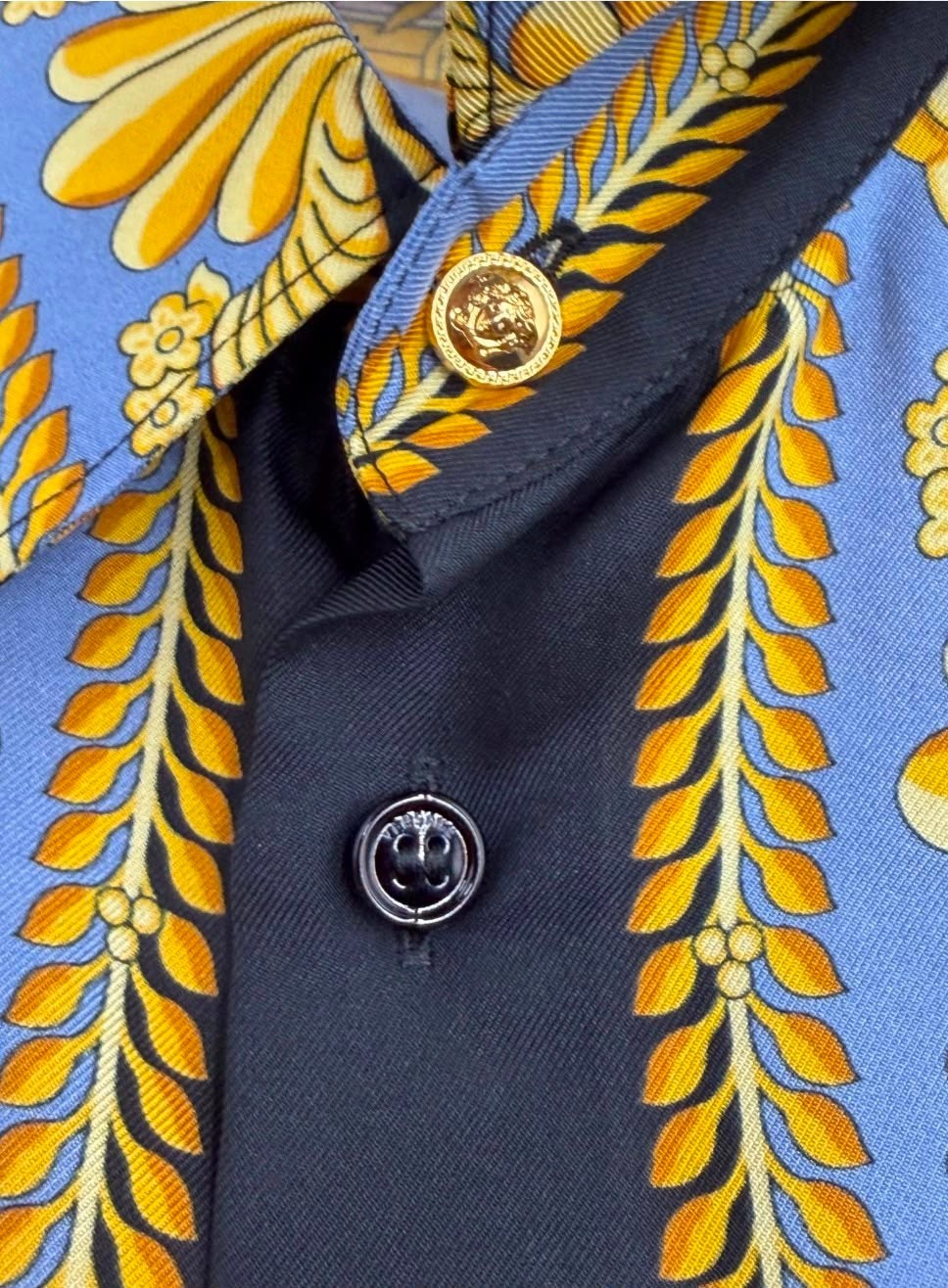 Versace La Vacanza Shirt Silk Barocco Gold Palm new authentic in size 46 IT, S