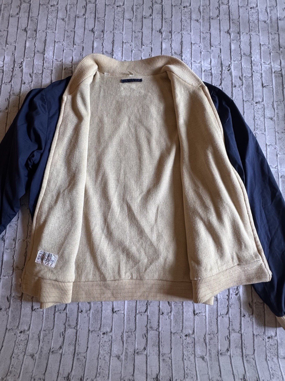 VintageLacoste Men’s Full Zip Bomber Jacket Blue/Beige Solid Regular Fit