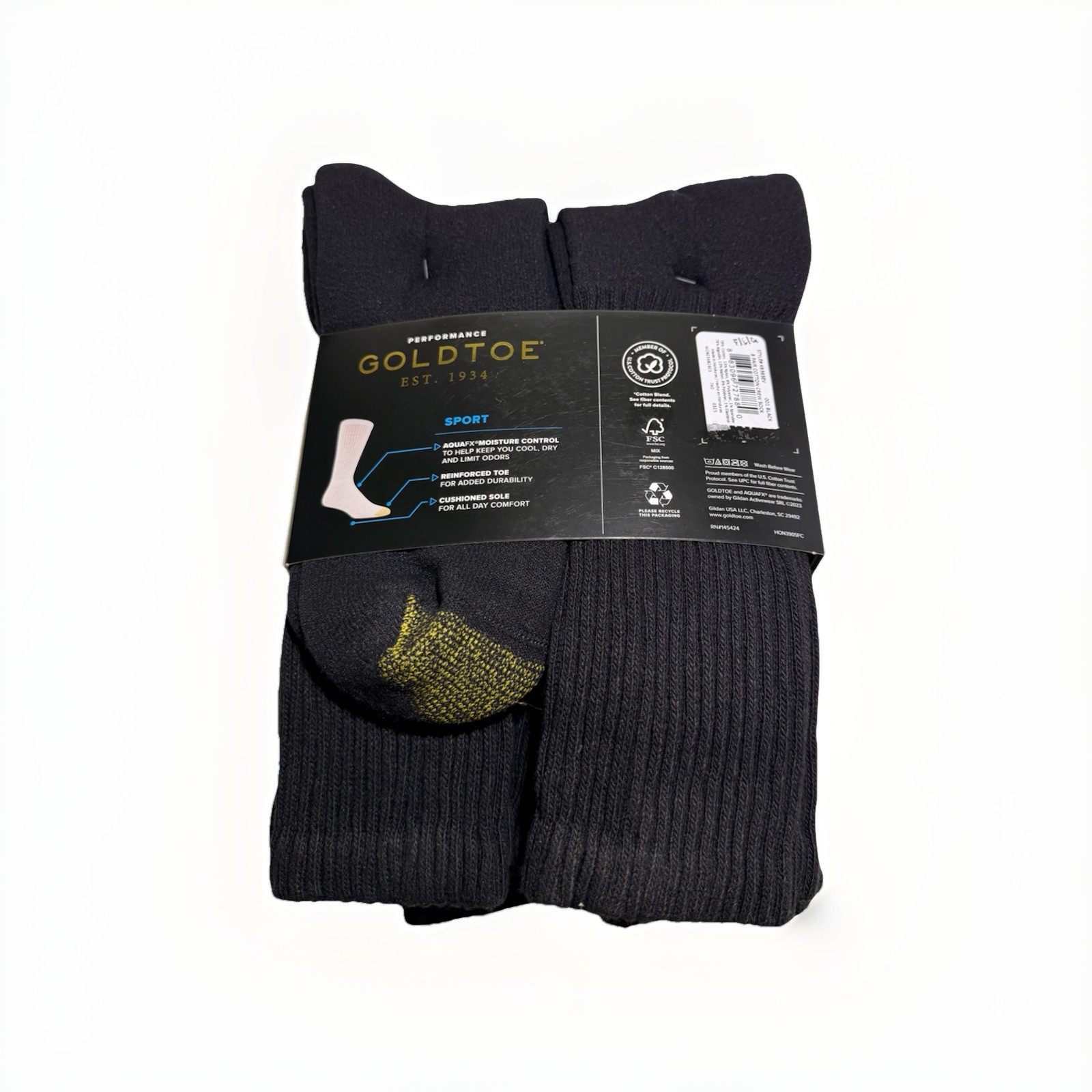 New Goldtoe Men 8 Pack Performance Premium Black Crew Socks Extended Sizes 12-16