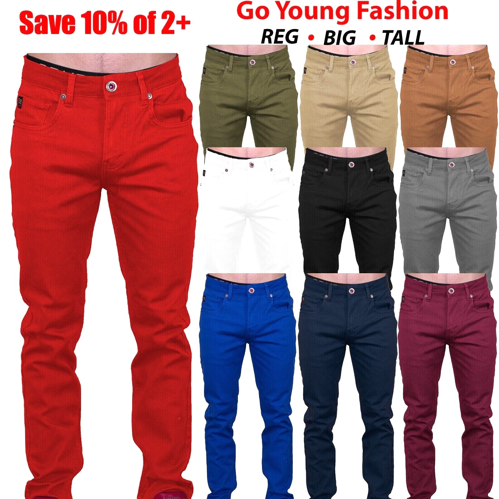 Men’s Slim Fit Jeans Skinny Stretch Pants Chino Style DENIM Shaping Slacks