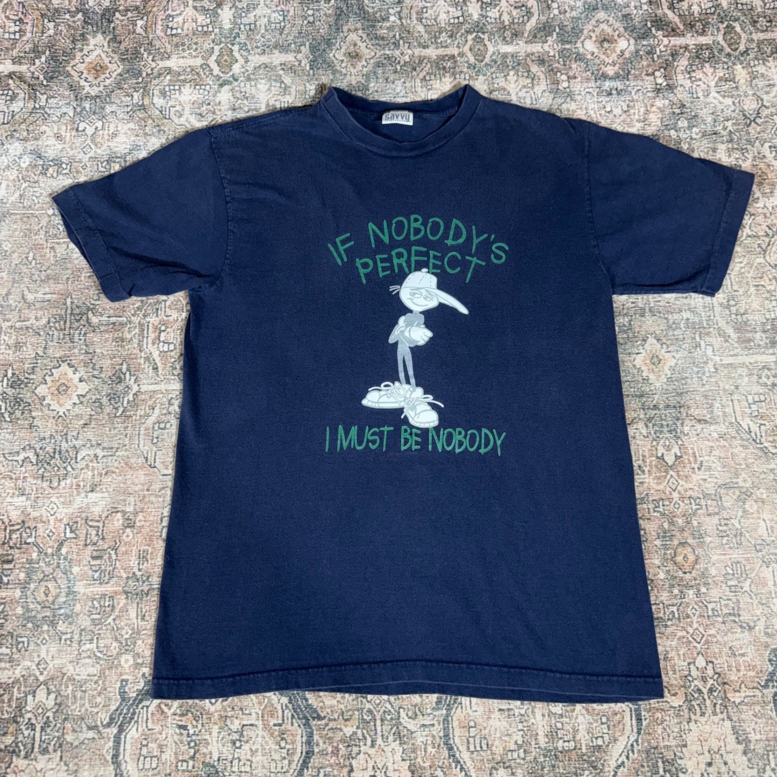 Vintage 90s Nobody’s Perfect Graphic Tee Navy Blue Mens Large