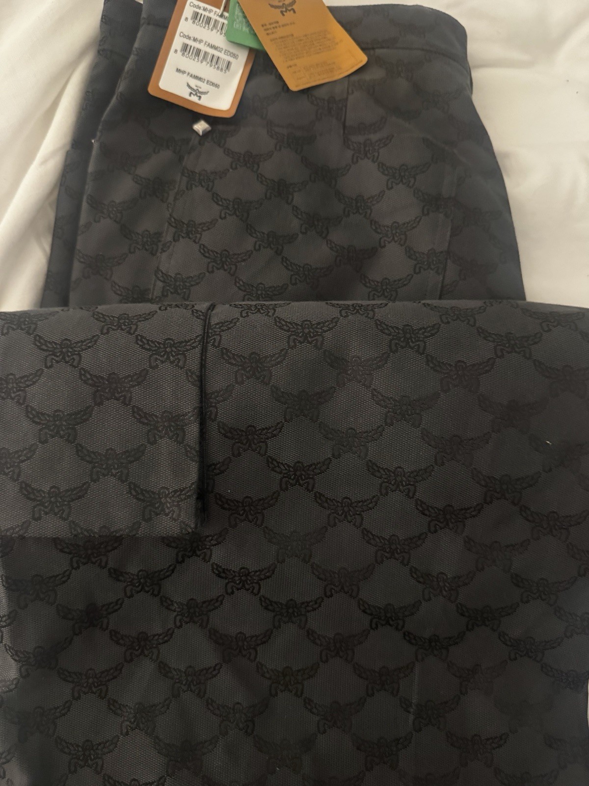 MCM Lauretos Jacquard Monogram Cargo Pants Dark Grey Size 50 IT NWT