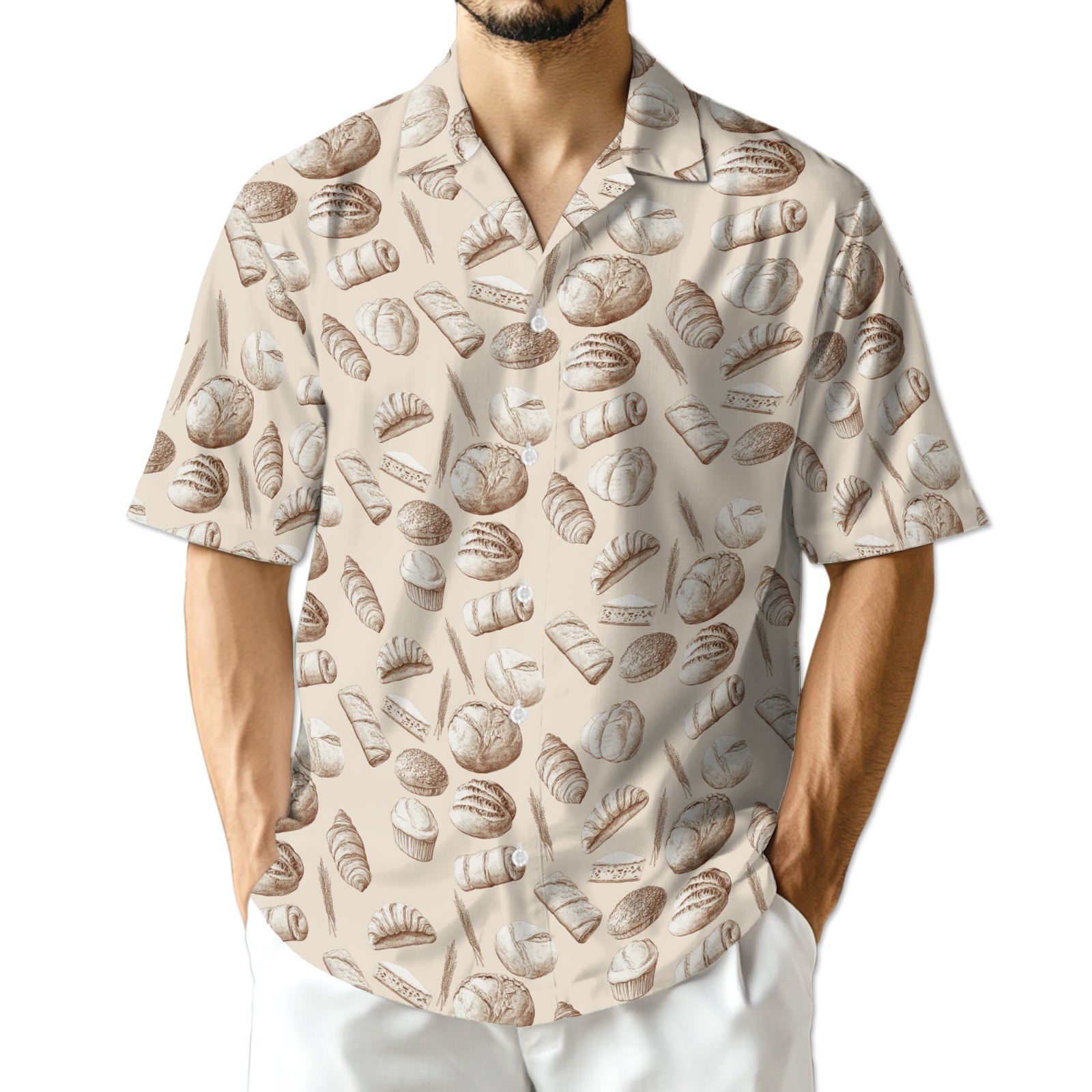 Bakery Hawaiian Shirt Bread Pattern Aloha Button Down Casual Summer Shirt
