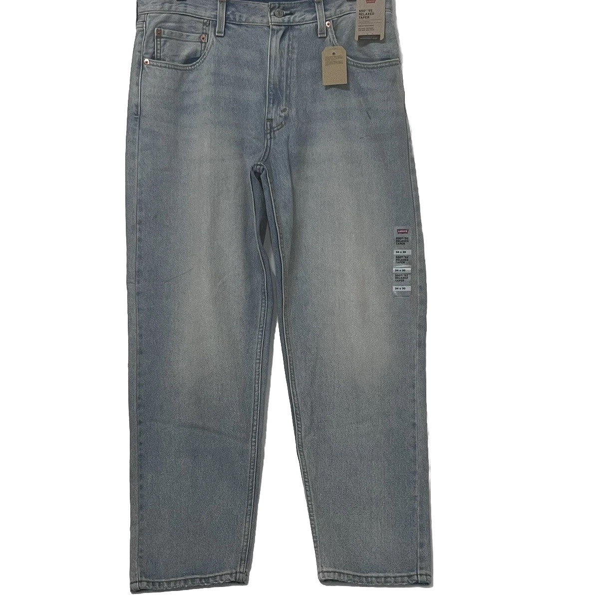 Levis 550 92 Relaxed Taper Jeans Light Wash Blue Denim Paint Pants Men 34×30 New