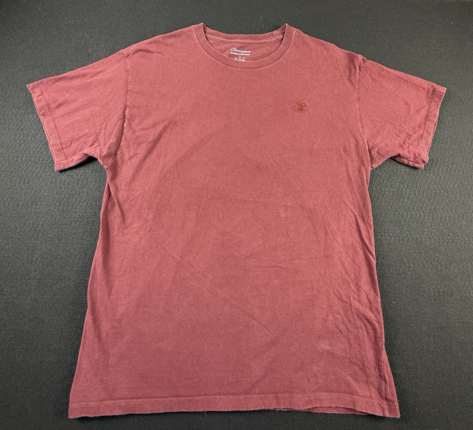 Champion Burgundy Solid Crew Neck Short Sleeve Knit Cotton Logo Tee Men’s L