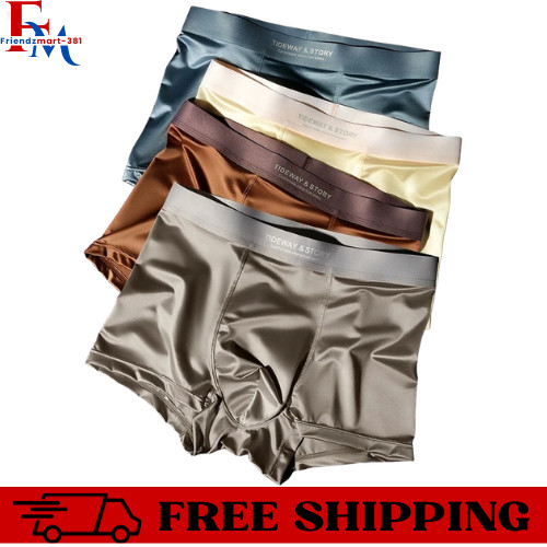 4PCS Men’s Ice Silk Underwear Breathable Boxer Shorts Seamless Satin Soft Briefs