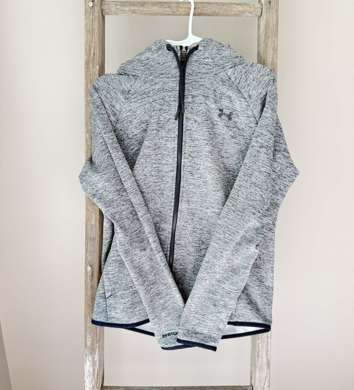 Under Armour ColdGear Men’s Full Zip Hooded Heather Gray Fleece Jacket S Loose