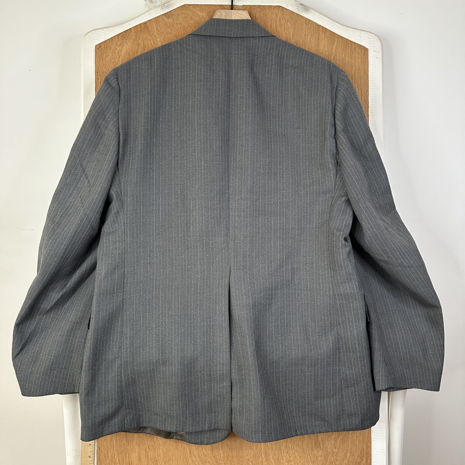 VTG 1960s Suit Mens 44L Gray Pinstripe 2 Button Wool Pants 42×31 Canvas 3 Piece